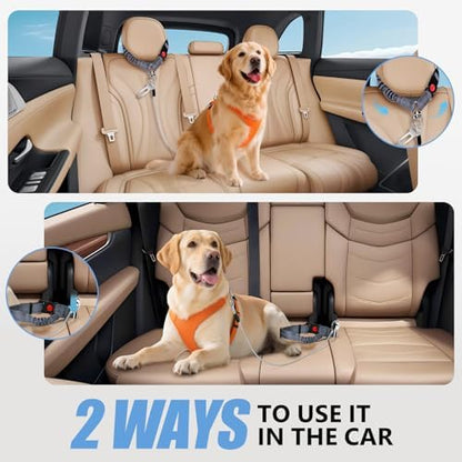 2 Pack Chew Proof Dog Seat Belt with Steel Cable, 2 in 1 Car Harness for Medium & Large Dogs Chewer Heavy Duty Dog Seatbelts - Image 2