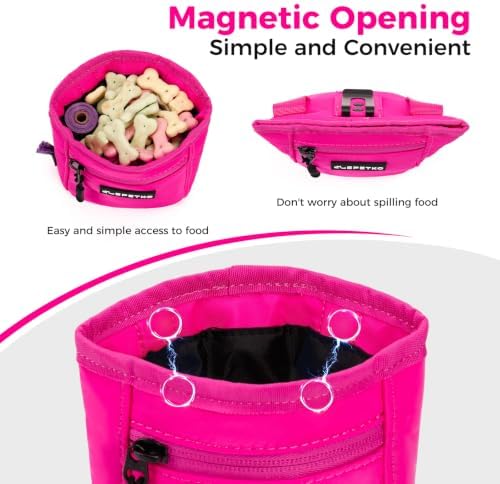 Dog Treat Pouch, Powerful Magnet Closure Device Dog Training Treat Bag Large Capacity Pet Treat Pouch with Poop Bag Dispenser Treat Bag for Dog Training with Metal Waistband Clip (Pink) - Image 3