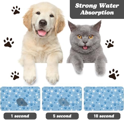 Dog Food Mat, Absorbent Water Bowl Mats Cat Pet Feeding Placemats Blue 24 * 16 inch - Image 2