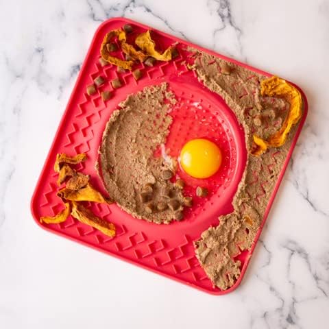 Messy Mutts Silicone Therapeutic Licking Bowl Mat | 10" x 10" | Slow Feeder Mat for Boredom & Anxiety | Lick Pad for Dogs & Cats (Watermelon)