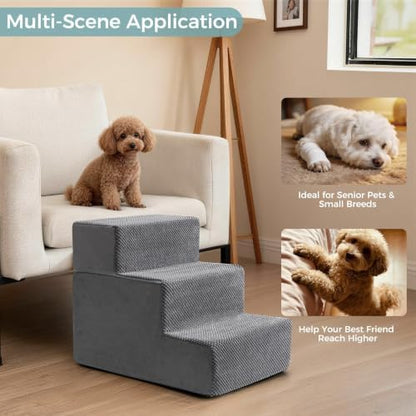 Dog Stairs, Steps and Ramp for High Bed & Sofa, 13-24" H Detachable Pet Stairs for Small Medium Dogs, Sturdy 40D Foam, Non-Slip, Washable Cover with Lint Roller, Grey - Image 4