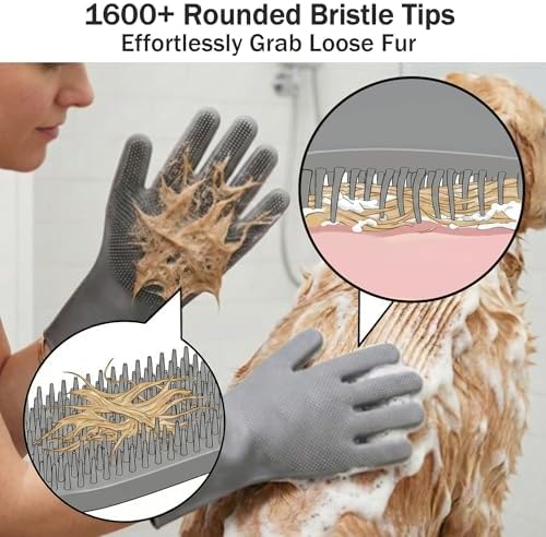 Dog Washing Gloves for Hair-Removal: Remove 90% Loose Hair One Bath - Silicone Grooming Gloves Effective Removing Long Dog Golden Retriever/Short Labrador Fur - Keep Home Furniture Fur-Free - Image 4