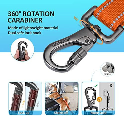 Dog Seat Belt 3-in-1 Car Harness for Dogs Adjustable Safety Seatbelt for Car Nylon Reflective Bungee Fabric Dog Car Harness with Clip Hook Latch & Buckle, Swivel Zinc Alloy Carabiner (Orange) - Image 3