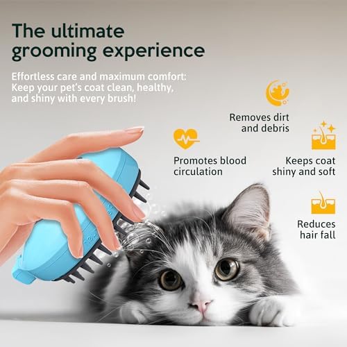 Cat Steam Brush for Shedding Pets 3 in 1 Function, Spritz Defur Comb for Kittens, Steamy Hair Rake for Long-Haired Dogs, Steamer Brush for Massage, Grooming and Removing Loose Hair - Image 2