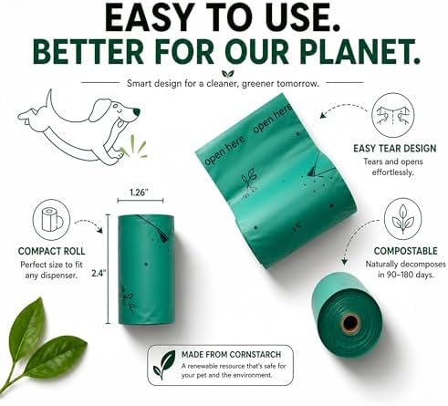 Heavy Duty Compostable Dog Poop Bags – 120 Count, Extra Thick 20 Micron, Leakproof & Unscented, Fits All Dispensers, Plant-Based Cornstarch, TÜV OK Compost HOME Certified - Image 6