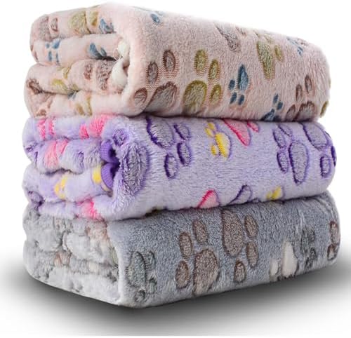 Dog Blankets for Large Dogs, 3 Pcs Dog Blanket Washable, Soft Fluffy Flannel Pet Blanket Mat Cover for Bed Couch, Cute Print Puppy Blanket 60" x 50" by NXDZI