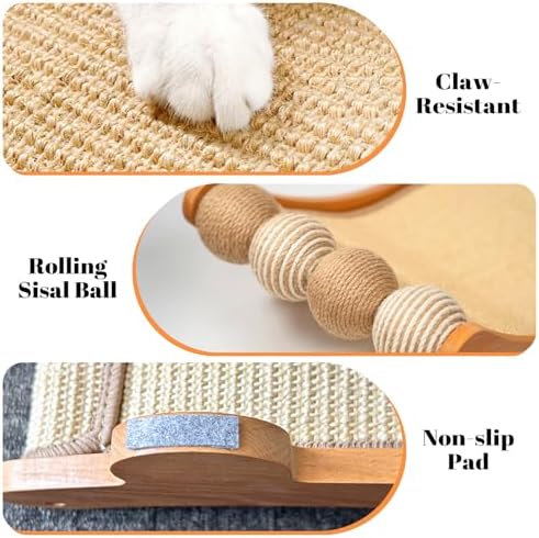 CHEERPALS Sisal Cat Scratcher Bed with Balls Wooden Cat Furniture(Large) - Image 6