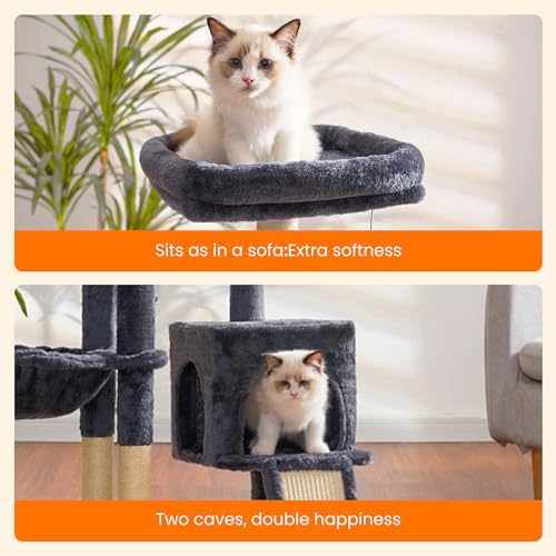 Heybly Cat Tree with Cat Self Groomer Brush, 42.5 inch HCT005SG - Image 4