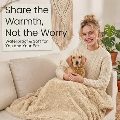 Waterproof Dog Blanket Reversible Pet Bed Cover Puppy Fluffy Cream Blankets Leakproof Sofa Couch Cover Cat Pet Blanket for Warm Washable-M - Image 3