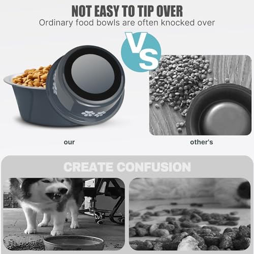 Stainless Steel Dog Bowls, Nonslip Rubber Bottom No Spill Proof Skid Metal Insulated Dog Bowls for Large Medium Small Breed Dogs (Grey, 3.6 Cups/29 OZ) - Image 4