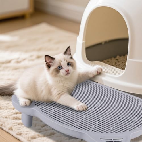 Cat Litter Box Step, 20.1"x 16"x 6" Dual-Layer Litter Trapping Ramp for Senior and Kittens, 2 Stool Heights, Protects Floors from Urine Messes(Grey) - Image 6