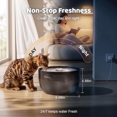 SARPAWS Cat Water Fountain Stainless Steel, 101oz/3L Automatic Pet Water Dispenser, Ultra-Quiet Pump ≤30dB, 4-Layer Filtration System, Translucent Tank, Drinking Fountain for Cats and Small Dogs - Image 4