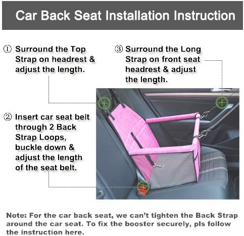 Pet Car Seat, Sturdy Reinforced Structure, Shortened Leash with Metal Snap Hook, Loops for Seat Belt, Waterproof Thick Soft Fleece Pad