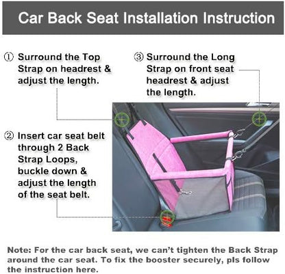 Pet Car Seat, Sturdy Reinforced Structure, Shortened Leash with Metal Snap Hook, Loops for Seat Belt, Waterproof Thick Soft Fleece Pad