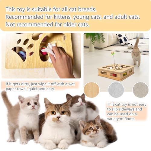 Interactive Wooden Cat Puzzle Toy Box Indoor Hunting Play Toy to Stimulate Your Cat’s Energy and Instincts (Burlywood) - Image 6