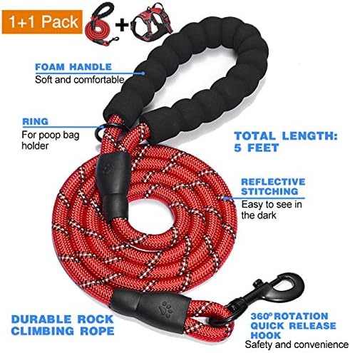 tobeDRI No Pull Dog Harness Adjustable Reflective Oxford Easy Control Medium Large Dog Harness with A Free Heavy Duty 5ft Dog Leash, Red, L - Image 2