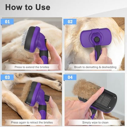 Dipoo Self Cleaning Cat & Dog Grooming Brush - Skin Friendly Deshedding Hair Brush for Haired Dogs & Puppies, Purple - Image 7