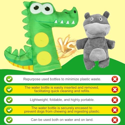 EXPAWLORER Floating Dog Toy for Pool & Summer, Squeaky Crinkle Paper Squeaker Enrichment Water Bottle Toy with No-Stuffing Body, Interactive Puzzle Training Toys for Small Medium Dogs Puppy, Crocodile - Image 7