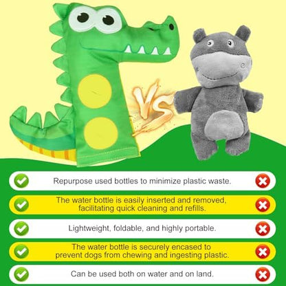 EXPAWLORER Floating Dog Toy for Pool & Summer, Squeaky Crinkle Paper Squeaker Enrichment Water Bottle Toy with No-Stuffing Body, Interactive Puzzle Training Toys for Small Medium Dogs Puppy, Crocodile - Image 7