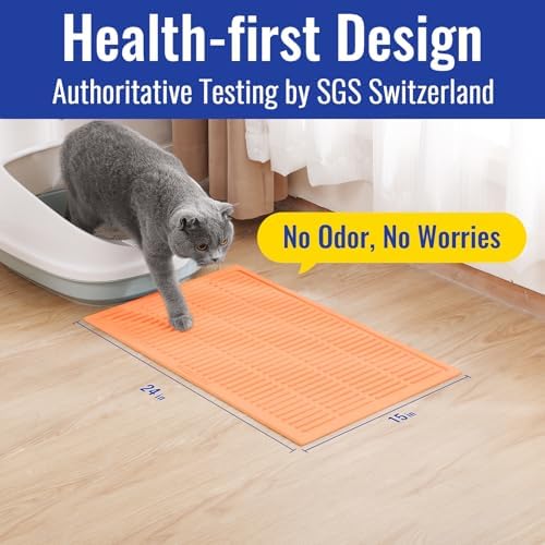 Easy Clean Litter Mat: 24" X 15" Silicone Groove Design Litter Trapping Mat Easy to Vacuum & Rinse - Waterproof Urineproof Surface for Floor - Non-Slip Backing for Kittens (Peach Pink) - Image 6