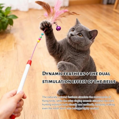 Cat Feather Wand Toy - Steel Wire Feather Interactive Cat Stick Training - Beads Bells Kitten Wand Toys Pet, Funny Kitten Fishing Pole Toy for Bored Indoor Chase & Exercise(1Pcs) - Image 4