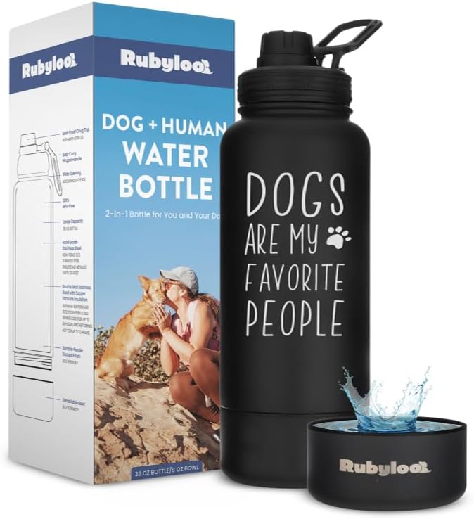 Rubyloo Dog Water Bottle w/Detachable Bowl for Dog Lovers, Favorite People by Rubyloo