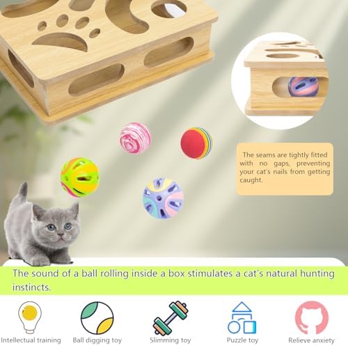 Interactive Wooden Cat Puzzle Toy Box Indoor Hunting Play Toy to Stimulate Your Cat’s Energy and Instincts (Burlywood) - Image 3