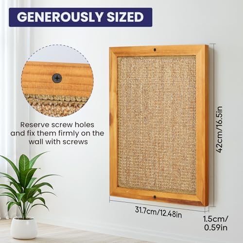 Large Sisal Cats Wall Scratcher, Floor or Wall Mounted Cat Scratching Mat, Durable cat Scratch Pads for Indoor Cats, Framed Sisal Scratch Pad Mat, Wall Cat Scratching Post for Furniture Protector - Image 2