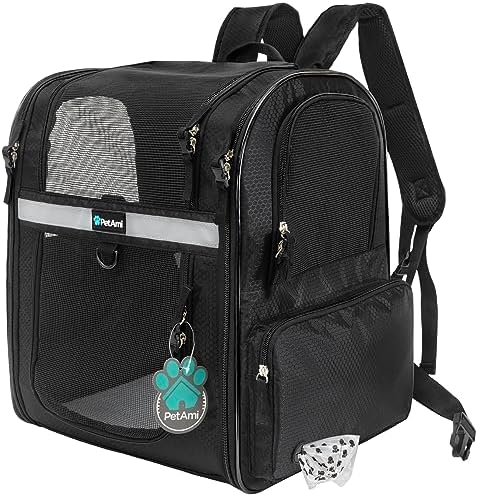 PetAmi Dog Backpack Carrier for Cats, 4-Way Entry Ventilated, 18 lbs, Black by PetAmi