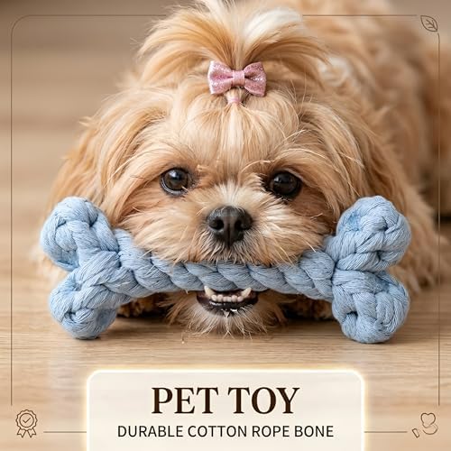 Bone-Shaped Dog Rope Chew Toy, Light Blue - Image 2