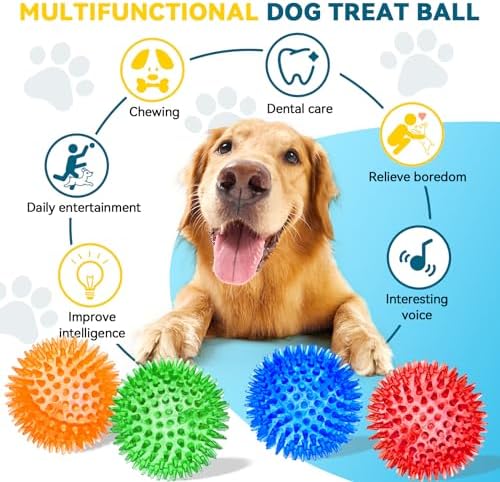 SHARLOVY 3'' Squeaky Balls for Small Dogs, 4 Spiky Dog Balls for Teething - Image 2