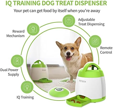 PETGEEK Automatic Dog Treat Dispenser with Button - Puzzle Memory Training Feeder, Pet Geek Button Treat Food Dispensing Toys Interactive, Iq Training Dog Feeder (Green) - Image 4