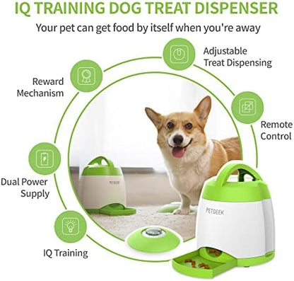 PETGEEK Automatic Dog Treat Dispenser with Button - Puzzle Memory Training Feeder, Pet Geek Button Treat Food Dispensing Toys Interactive, Iq Training Dog Feeder (Green) - Image 4