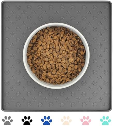 Ptlom Grey Pet Placemat for Dog and Cat, Waterproof Non-Slip Silicone Feeding Bowl Mat Prevent Food and Water Overflow, Puppy Dish Feeder Fountain Trays Suitable for Medium and Small Pets by PTLOM