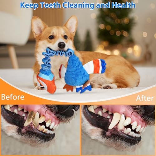 Squeaky Dog Toys for Large Dogs, Tough Tug of War Puppy Toy, Cute Animal Design Plush Dog Toys with Crinkle Paper, Dog Chew Toys for Small, Medium and Large Dogs - Image 4