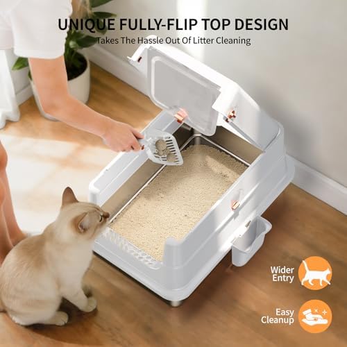 Stainless Steel Cat Litter Box with Lid, Extra Large Enclosed Metal Litter - Image 3