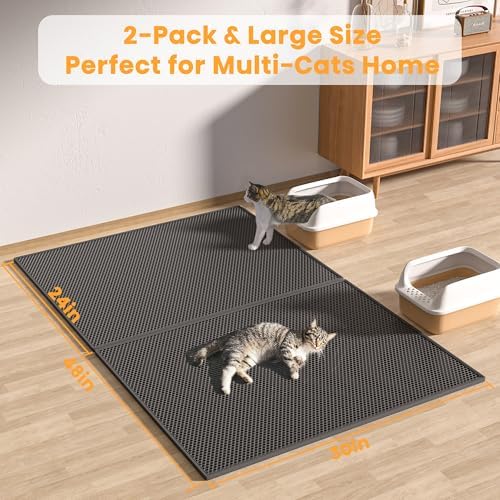 Pieviev Double Layer Cat Litter Mat Traps Litter 30''x24'' 2 Pack,Black - Image 6