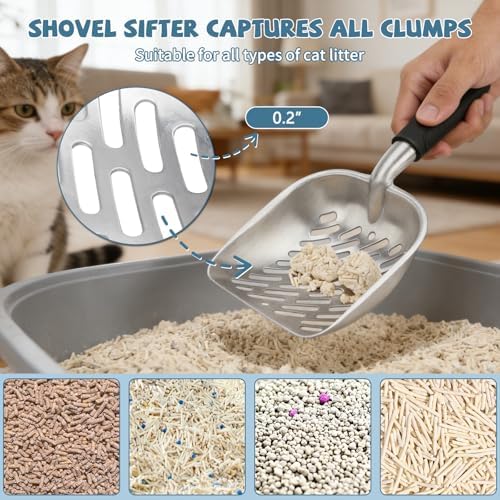 Metal Cat Litter Scoop with Holder, Detachable Caddy Set, White - Image 4