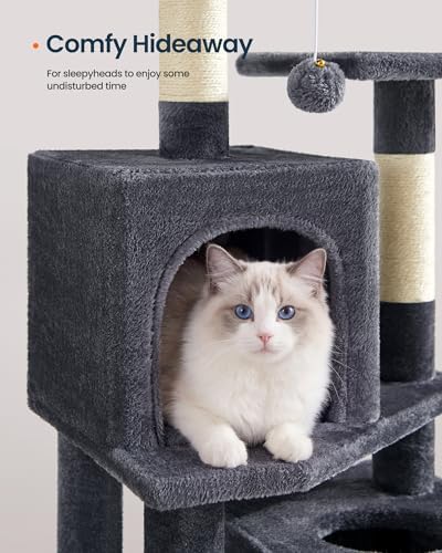 SONGMICS HOME Cat Tree for Indoor Cats, Multi-Level Cat Tower with Sisal Scratching Posts, Hammock and Condo, Dark Gray - Image 5