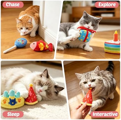 CiyvoLyeen Plush Birthday Catnip Toys for Indoor Cats 6 Pack - Image 2