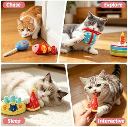 CiyvoLyeen Plush Birthday Catnip Toys for Indoor Cats 6 Pack - Image 2