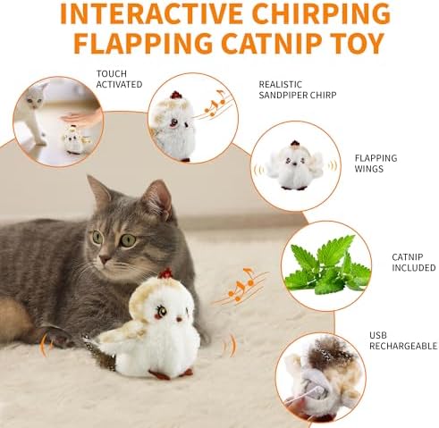 Gigwi Flappy Bird Cat Toy For Indoor Cats, Rechargeable Lifelike Sandpiper Interactive Flapping Bird Cat Toy Tweet, Flapping Wings & Lively Chirping, Catnip Toys For Kitten, Touch Activated (Princess) - Image 6