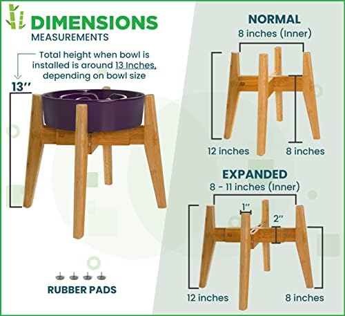 Dog Bowl Stand for Mid-Large Dogs | Adjustable, Bamboo, 12-inch High - Image 2