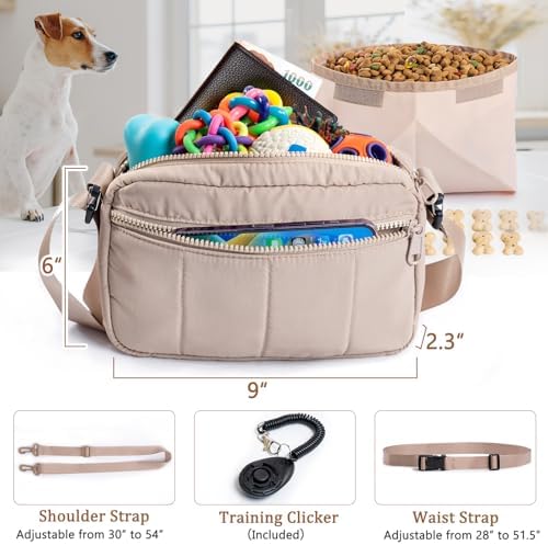Fashion Dog Treat Pouch with Clicker Stylish Crossbody Dog Walking Bag, 3-in-1 Dog Training Treat Pouch with Removable Waterproof Liner, Treat Holder Waist Bag for Puppy Training & Daily Walks - Image 4