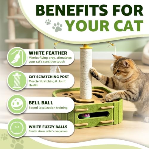 Cat Nail File Scratcher Boxs,Interactive Cats Puzzle Toys with Sisal Column Bell Balls,Indoor Cat Maze Hunting Game Toy for Scratching Mental Stimulation Boredom Relief - Image 5