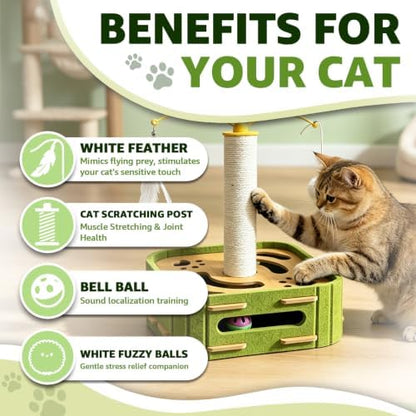 Cat Nail File Scratcher Boxs,Interactive Cats Puzzle Toys with Sisal Column Bell Balls,Indoor Cat Maze Hunting Game Toy for Scratching Mental Stimulation Boredom Relief - Image 5