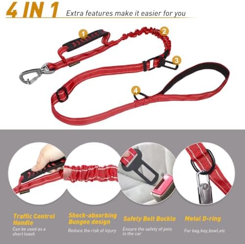 AUBELL Tactical Dog Leash Heavy Duty,4-6ft No Pull Bungee Leash,Red - Image 4