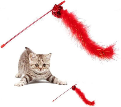 PETCTN Purple Cat Teasing Stick Toy - Interactive Stick with Sparkly Feather Boa & Crinkle Ball for Indoor Cat Training & Fun