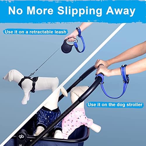 PetBonus 2 Packs Short Dog Leash, Safety Wrist Strap for Retractable Dog Leash, Reflective Design and Adjustable Soft Padded Handle, Extra Layer Security for Pet Stroller (Blue, Blue) - Image 6