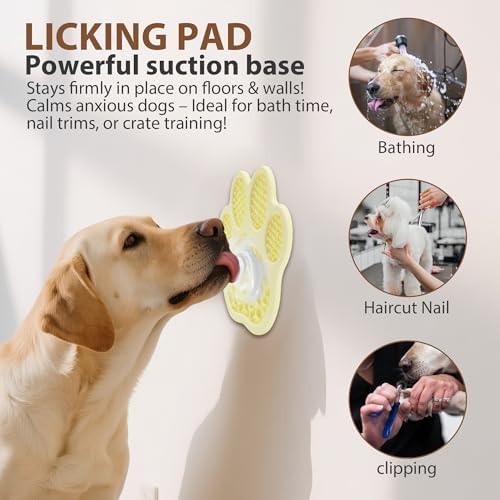 Lick Mat for Dogs and Cats, Slow Feeder Mats with Suction Cups - Bathing, Grooming and Training, Anxiety Relief Feeding Pad,Dishwasher-Safe Yellow - Image 3